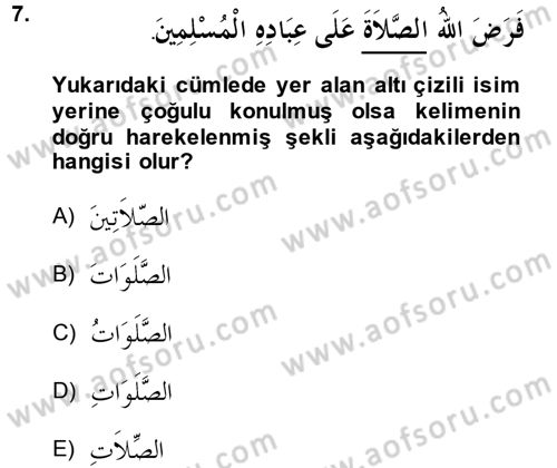 Arapça 1 Dersi 2014 - 2015 Yılı Tek Ders Sınav Soruları 7. Soru