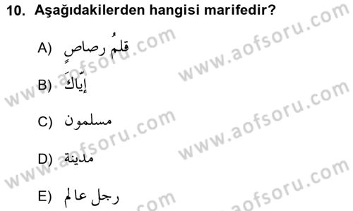 Arapça 1 Dersi Ara Sınavı Deneme Sınav Soruları 10. Soru