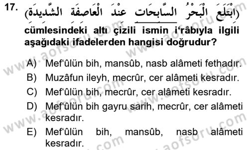 Arapça 1 Dersi 2015 - 2016 Yılı (Vize) Ara Sınav Soruları 17. Soru
