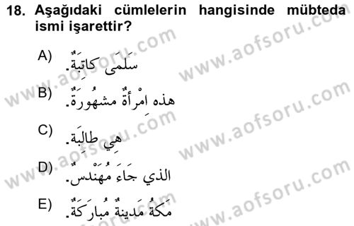 Arapça 1 Dersi 2015 - 2016 Yılı (Vize) Ara Sınav Soruları 18. Soru