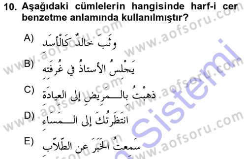 Arapça 1 Dersi 2015 - 2016 Yılı (Final) Dönem Sonu Sınav Soruları 10. Soru