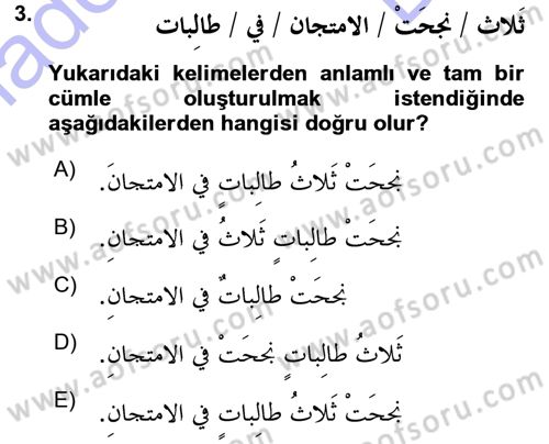 Arapça 1 Dersi 2015 - 2016 Yılı (Final) Dönem Sonu Sınav Soruları 3. Soru