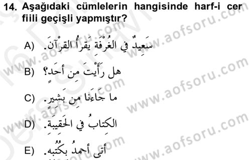 Arapça 1 Dersi 2015 - 2016 Yılı Tek Ders Sınav Soruları 14. Soru