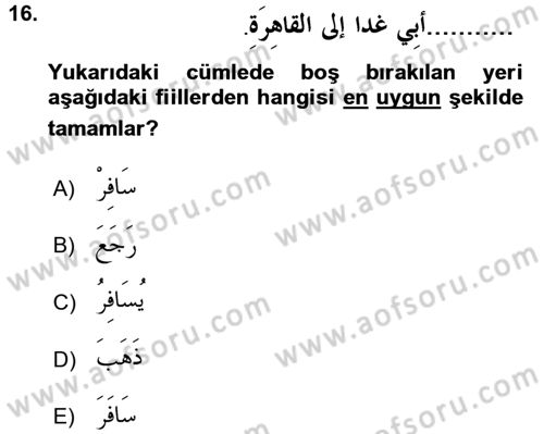 Arapça 1 Dersi 2015 - 2016 Yılı Tek Ders Sınavı 16. Soru