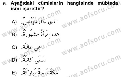 Arapça 1 Dersi 2015 - 2016 Yılı Tek Ders Sınav Soruları 5. Soru