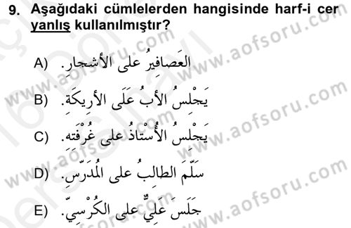 Arapça 1 Dersi 2015 - 2016 Yılı Tek Ders Sınav Soruları 9. Soru