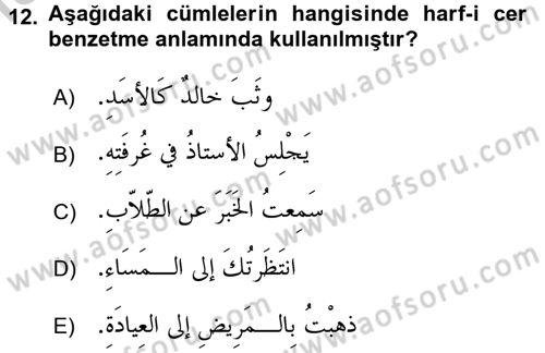 Arapça 1 Dersi 2016 - 2017 Yılı 3 Ders Sınav Soruları 12. Soru