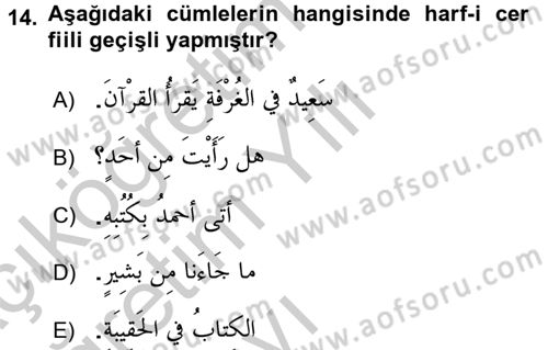 Arapça 1 Dersi 2016 - 2017 Yılı 3 Ders Sınav Soruları 14. Soru