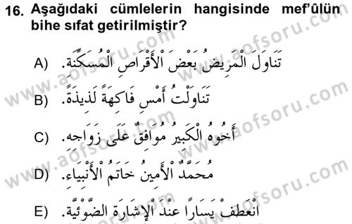 Arapça 1 Dersi 2016 - 2017 Yılı 3 Ders Sınav Soruları 16. Soru