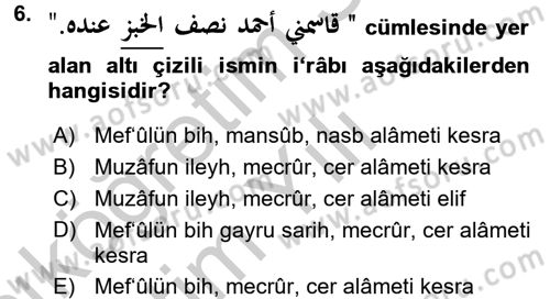 Arapça 1 Dersi 2016 - 2017 Yılı 3 Ders Sınav Soruları 6. Soru