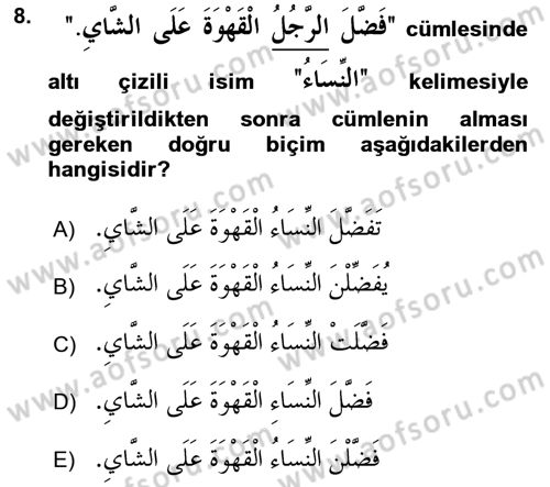 Arapça 1 Dersi 2016 - 2017 Yılı 3 Ders Sınav Soruları 8. Soru