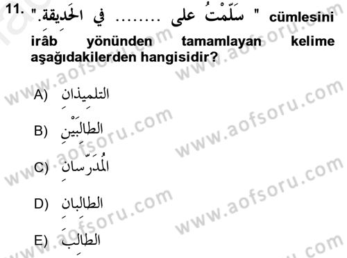 Arapça 1 Dersi 2016 - 2017 Yılı (Final) Dönem Sonu Sınav Soruları 11. Soru