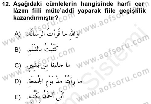 Arapça 1 Dersi 2016 - 2017 Yılı (Final) Dönem Sonu Sınav Soruları 12. Soru