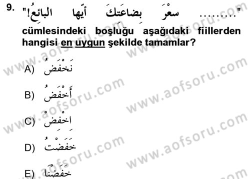 Arapça 1 Dersi 2016 - 2017 Yılı (Final) Dönem Sonu Sınav Soruları 9. Soru