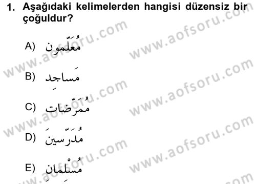 Arapça 1 Dersi 2017 - 2018 Yılı 3 Ders Sınav Soruları 1. Soru