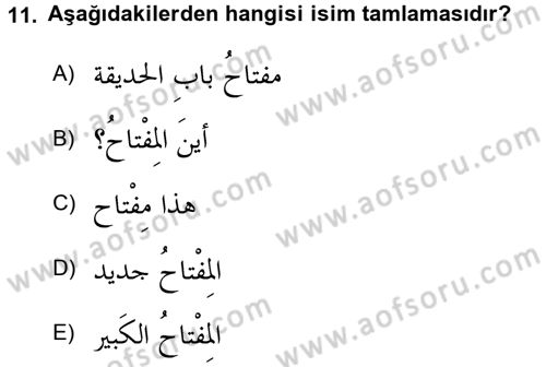 Arapça 1 Dersi 2017 - 2018 Yılı 3 Ders Sınav Soruları 11. Soru