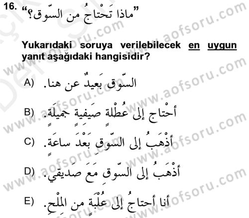 Arapça 1 Dersi 2017 - 2018 Yılı 3 Ders Sınav Soruları 16. Soru