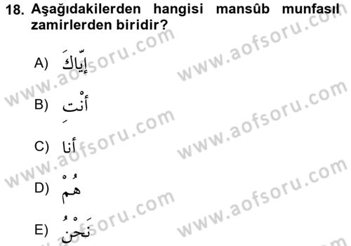 Arapça 1 Dersi 2017 - 2018 Yılı 3 Ders Sınav Soruları 18. Soru