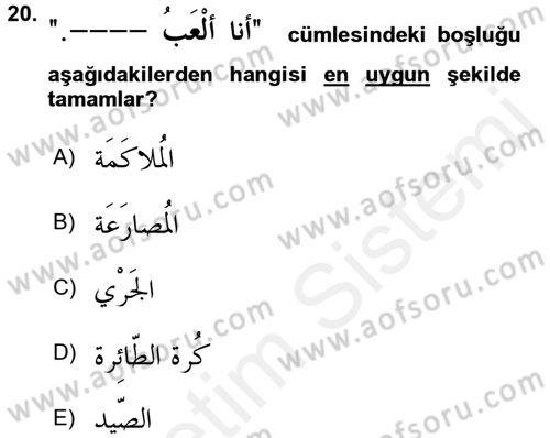 Arapça 1 Dersi 2017 - 2018 Yılı 3 Ders Sınav Soruları 20. Soru