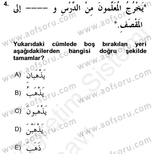Arapça 1 Dersi 2017 - 2018 Yılı 3 Ders Sınav Soruları 4. Soru