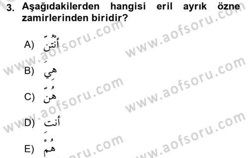 Arapça 1 Dersi Ara Sınavı Deneme Sınav Soruları 3. Soru