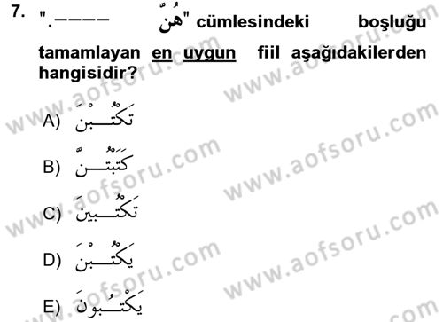 Arapça 1 Dersi 2017 - 2018 Yılı (Vize) Ara Sınav Soruları 7. Soru