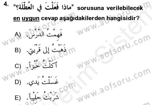 Arapça 1 Dersi 2017 - 2018 Yılı (Final) Dönem Sonu Sınav Soruları 4. Soru