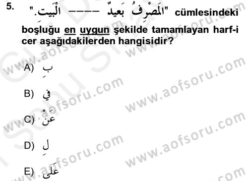 Arapça 1 Dersi 2017 - 2018 Yılı (Final) Dönem Sonu Sınav Soruları 5. Soru
