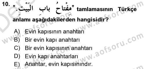 Arapça 1 Dersi 2018 - 2019 Yılı 3 Ders Sınav Soruları 10. Soru
