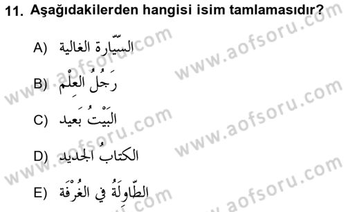 Arapça 1 Dersi 2018 - 2019 Yılı 3 Ders Sınav Soruları 11. Soru