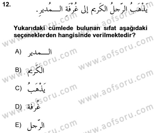 Arapça 1 Dersi 2018 - 2019 Yılı 3 Ders Sınav Soruları 12. Soru