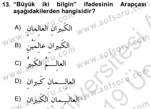 Arapça 1 Dersi 2018 - 2019 Yılı 3 Ders Sınav Soruları 13. Soru