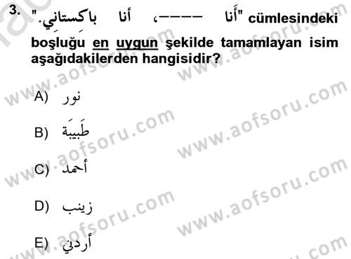 Arapça 1 Dersi 2018 - 2019 Yılı 3 Ders Sınav Soruları 3. Soru