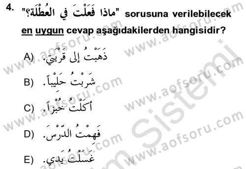 Arapça 1 Dersi 2018 - 2019 Yılı 3 Ders Sınav Soruları 4. Soru