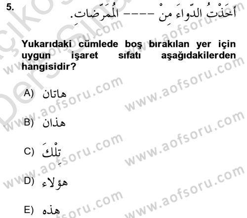 Arapça 1 Dersi 2018 - 2019 Yılı 3 Ders Sınav Soruları 5. Soru