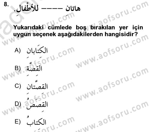 Arapça 1 Dersi 2018 - 2019 Yılı 3 Ders Sınav Soruları 8. Soru