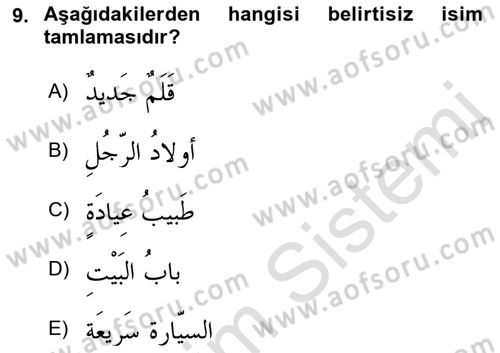 Arapça 1 Dersi 2018 - 2019 Yılı 3 Ders Sınav Soruları 9. Soru
