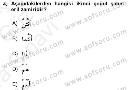 Arapça 1 Dersi 2018 - 2019 Yılı (Vize) Ara Sınav Soruları 4. Soru