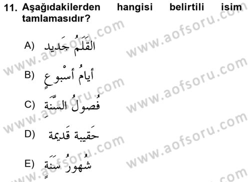 Arapça 1 Dersi 2018 - 2019 Yılı (Final) Dönem Sonu Sınav Soruları 11. Soru