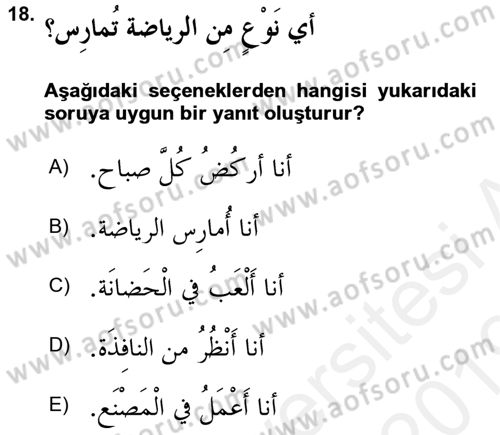 Arapça 1 Dersi 2018 - 2019 Yılı (Final) Dönem Sonu Sınav Soruları 18. Soru