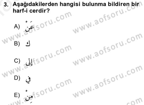 Arapça 1 Dersi 2018 - 2019 Yılı (Final) Dönem Sonu Sınav Soruları 3. Soru