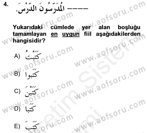 Arapça 1 Dersi 2018 - 2019 Yılı (Final) Dönem Sonu Sınav Soruları 4. Soru