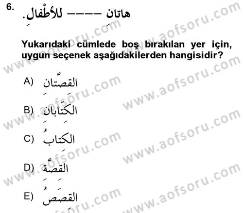 Arapça 1 Dersi 2018 - 2019 Yılı (Final) Dönem Sonu Sınav Soruları 6. Soru