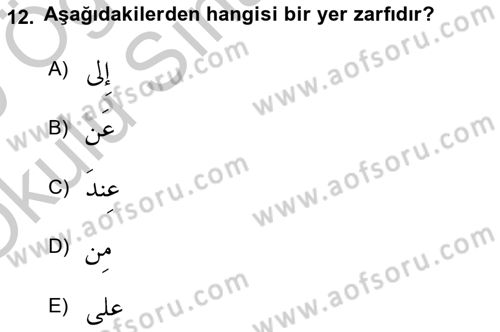 Arapça 1 Dersi 2018 - 2019 Yılı Yaz Okulu Sınav Soruları 12. Soru