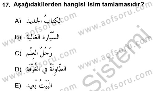 Arapça 1 Dersi 2018 - 2019 Yılı Yaz Okulu Sınav Soruları 17. Soru