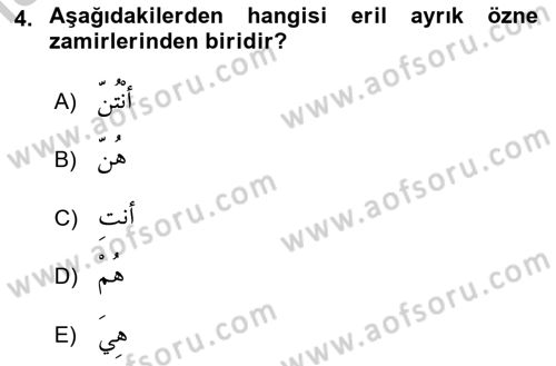 Arapça 1 Dersi 2018 - 2019 Yılı Yaz Okulu Sınav Soruları 4. Soru