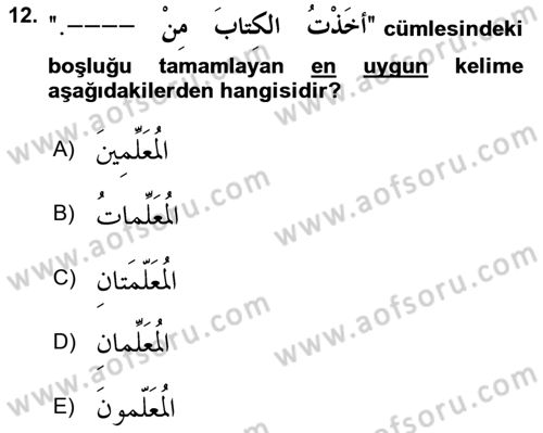 Arapça 1 Dersi 2019 - 2020 Yılı (Vize) Ara Sınavı 12. Soru