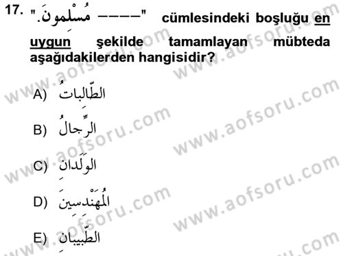 Arapça 1 Dersi 2019 - 2020 Yılı (Vize) Ara Sınav Soruları 17. Soru