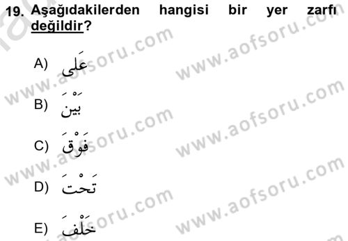 Arapça 1 Dersi Ara Sınavı Deneme Sınav Soruları 19. Soru
