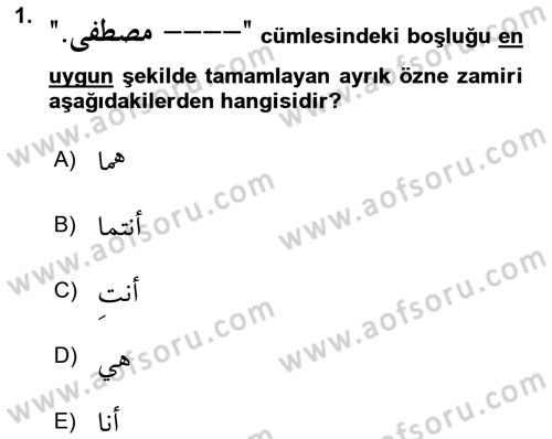 Arapça 1 Dersi 2019 - 2020 Yılı (Final) Dönem Sonu Sınav Soruları 1. Soru